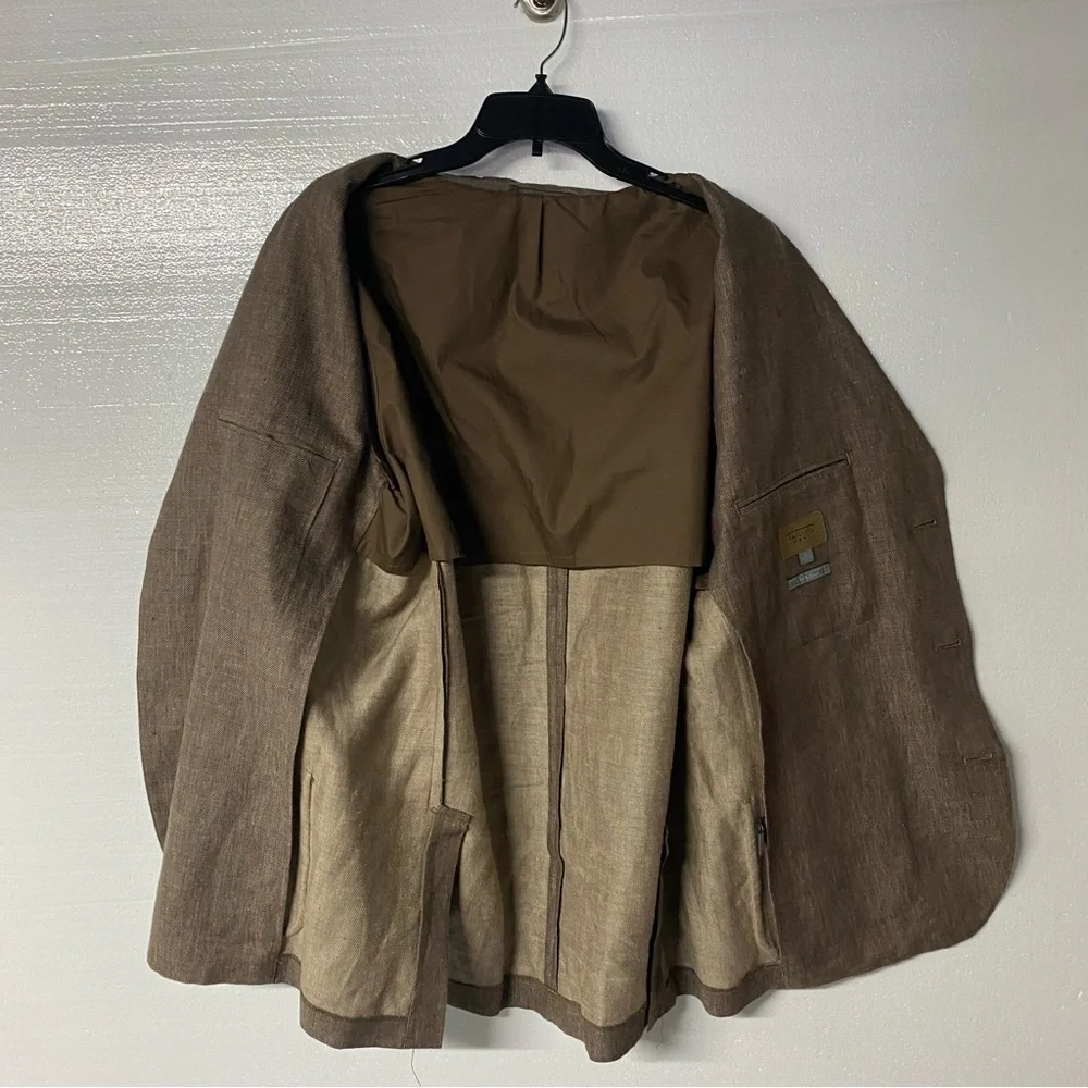 Talbots For Men Blazer Sport Jacket L Brown 100% Linen 3 Button Business Casual